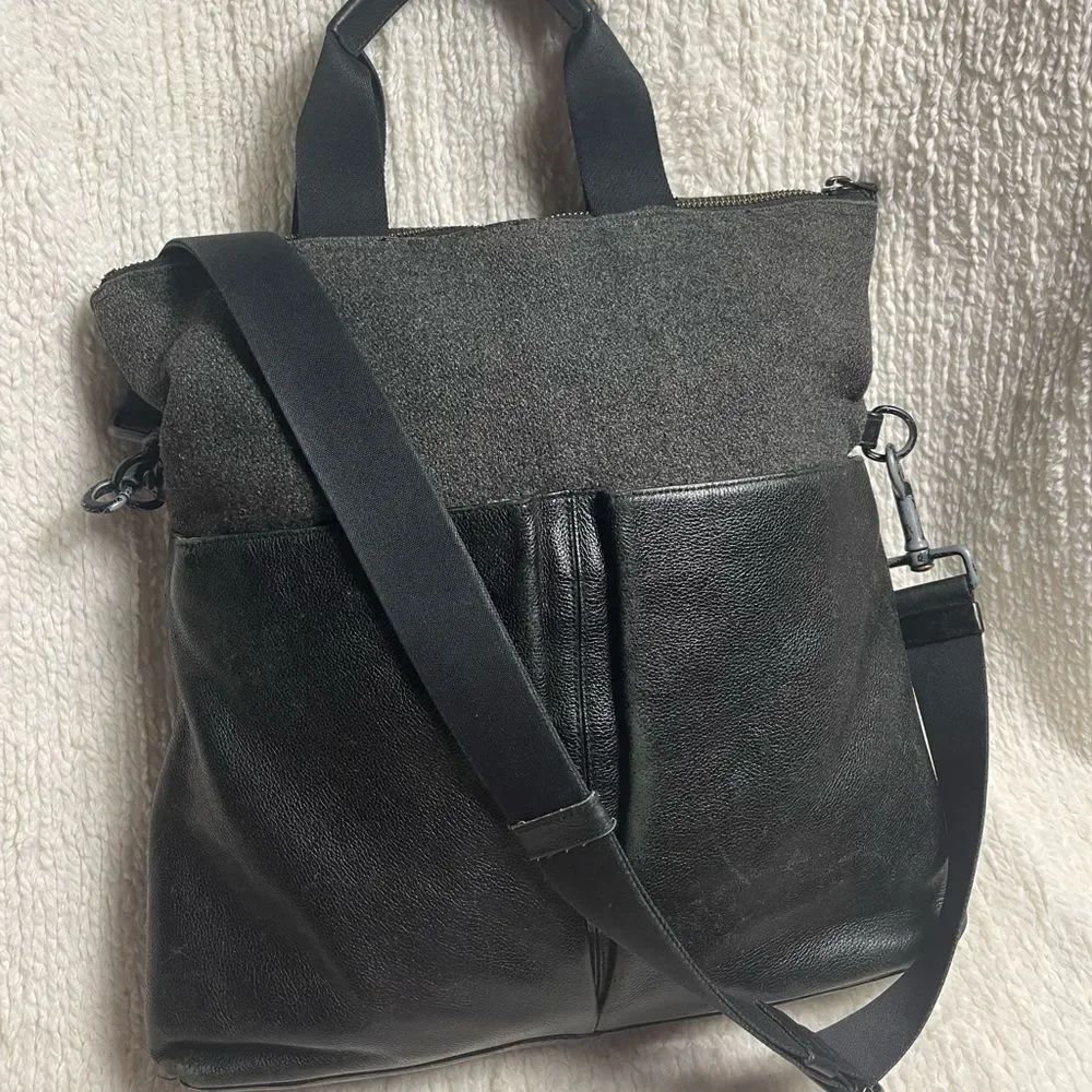 Coach Charles Foldover Crossbody Tote Gray fabric & black leather .